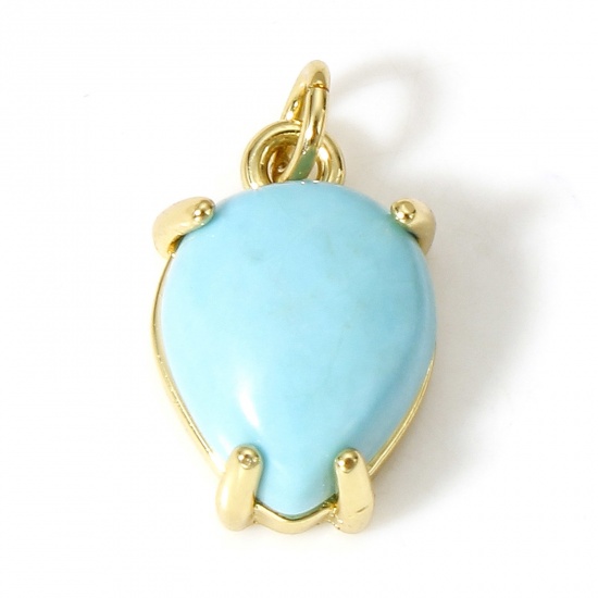 Immagine di 1 Pz Ottone Charms Goccia 18K Vero Oro Placcato Gemma Imitata 14.5mm x 8.5mm