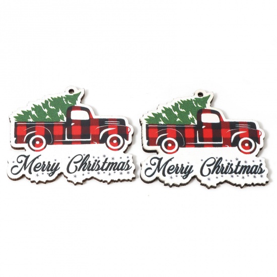 Immagine di 10 Pz Legno Natale Ciondoli Multicolore Camion Albero di Natale 5.4cm x 4.7cm
