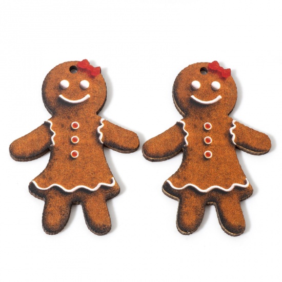 Immagine di 10 Pz Legno Natale Ciondoli Colore del Caffè Ginger Bread Man di Natale 5.5cm x 3.9cm