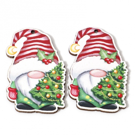 Immagine di 10 Pz Legno Natale Ciondoli Multicolore Babbo Natale Albero di Natale 5.4cm x 3.6cm