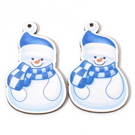 Immagine di 10 Pz Legno Natale Ciondoli Bianco & Blu Pupazzo Natale 5.5cm x 3.4cm