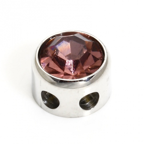 Bild von 1 Stück 304 Edelstahl Monatsstein Perlen für die DIY-Schmuckherstellung Rund Silberfarbe Juni Amethyst Strass 7.5mm D., Loch: ca. 1.8mm