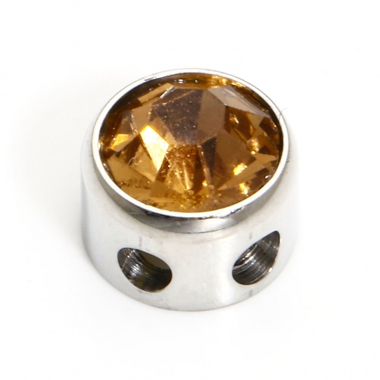 Bild von 1 Stück 304 Edelstahl Monatsstein Perlen für die DIY-Schmuckherstellung Rund Silberfarbe November Sektfarben Strass 7.5mm D., Loch: ca. 1.8mm