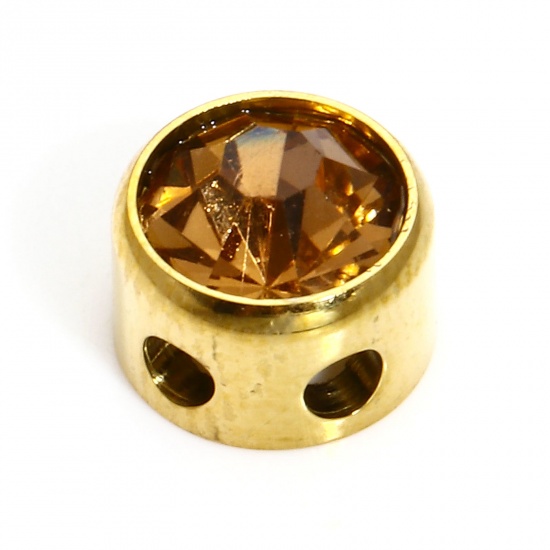 Bild von 1 Stück 304 Edelstahl Monatsstein Perlen für die DIY-Schmuckherstellung Rund 18K Gold plattiert November Sektfarben Strass 7.5mm D., Loch: ca. 1.8mm