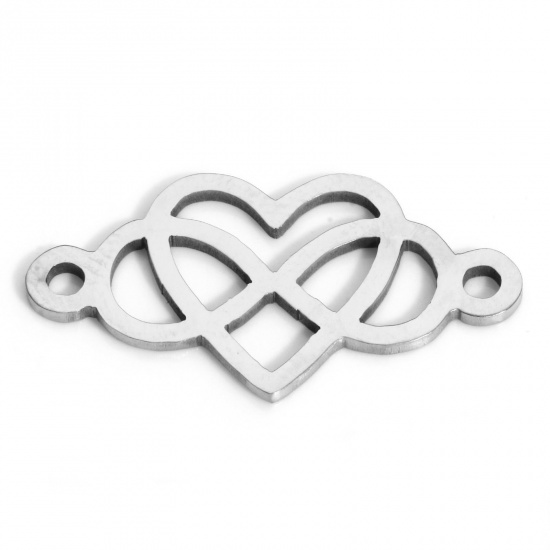 Imagen de 5 Unidades 202 Acero Inoxidable Conectores Dijes Colgantes Símbolo del infinito Tono de Plata Corazón 24.5mm x 13mm