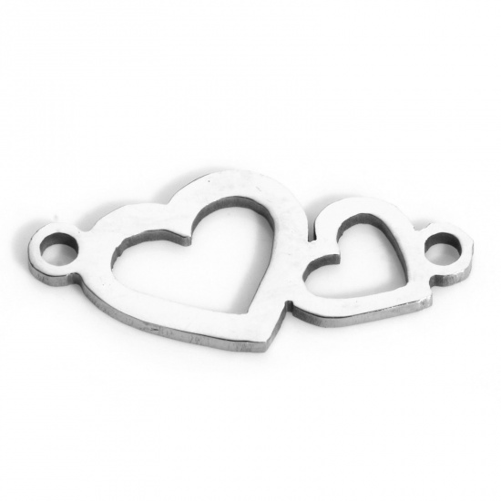 Imagen de 5 Unidades 202 Acero Inoxidable Conectores Dijes Colgantes Corazón Tono de Plata 19mm x 8mm