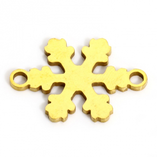 Bild von 5 Stück 202 Edelstahl Steckverbinder Charms Anhänger Weihnachten Schneeflocke Vergoldet 19mm x 13mm