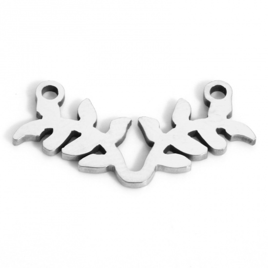 Immagine di 5 Pz 202 Acciaio inossidabile Pendenti Charms Connettori Foglia Tono Argento 20mm x 10mm