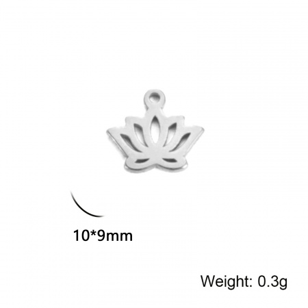 Bild von 5 Stück 304 Edelstahl Charms Großhandel Silberfarbe Lotosblume Hohl 10mm x 9mm