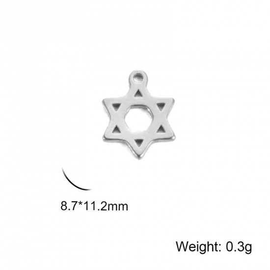 Image de 5 Pcs Breloques en 304 Acier Inoxydable Religieux Etoile de David Argent Mat Creux 8.5mm x 11mm