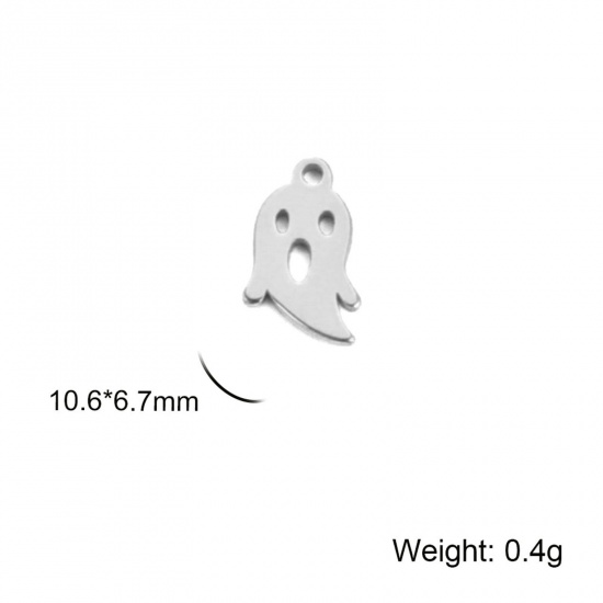 Picture of 5 PCs 304 Stainless Steel Charms Silver Tone Halloween Ghost 10.5mm x 6.5mm