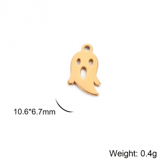 Picture of 5 PCs 304 Stainless Steel Charms Gold Plated Halloween Ghost 10.5mm x 6.5mm