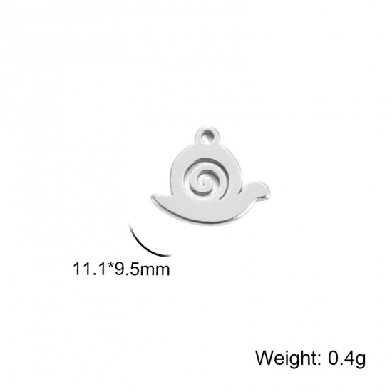 Picture of 5 PCs 304 Stainless Steel Charms Silver Tone Snail Animal 11mm x 9.5mm
