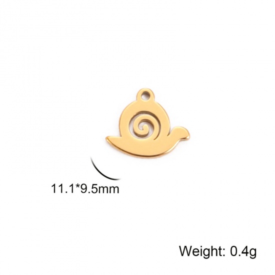Picture of 5 PCs 304 Stainless Steel Charms Gold Plated Snail Animal 11mm x 9.5mm