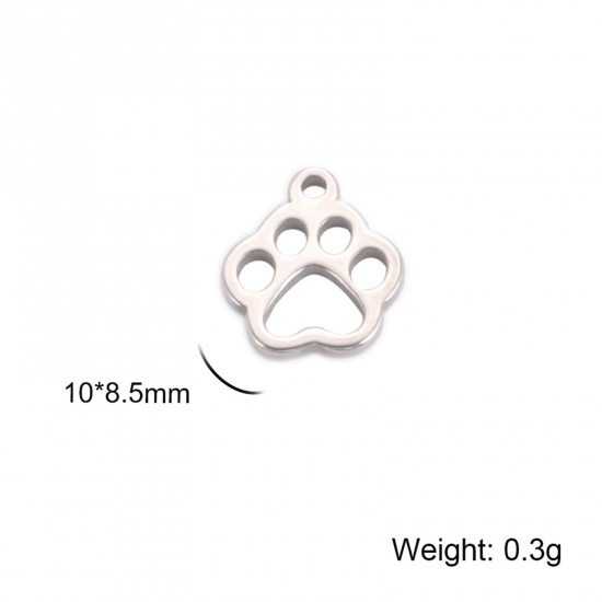 Picture of 5 PCs 304 Stainless Steel Charms Silver Tone Paw Claw 10mm x 8.5mm