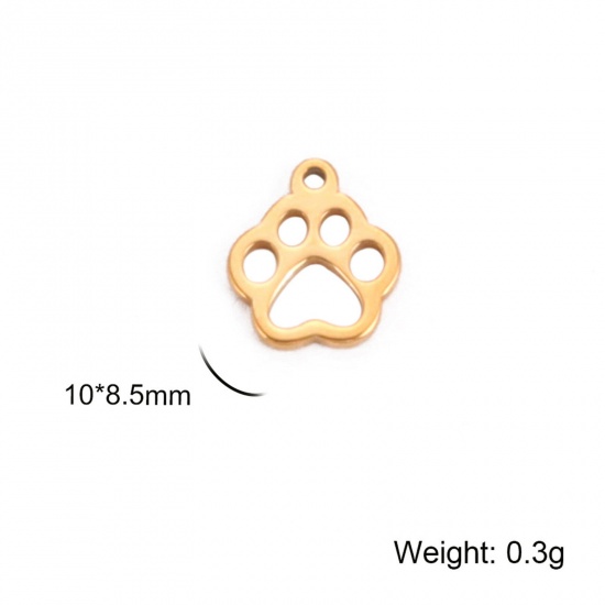 Picture of 5 PCs 304 Stainless Steel Charms Gold Plated Paw Claw 10mm x 8.5mm