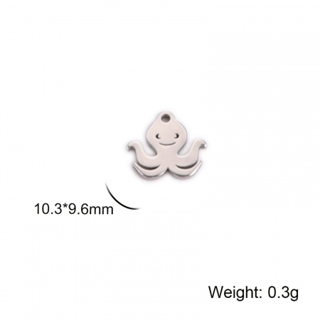 Picture of 5 PCs 304 Stainless Steel Ocean Jewelry Charms Silver Tone Octopus 10mm x 11mm