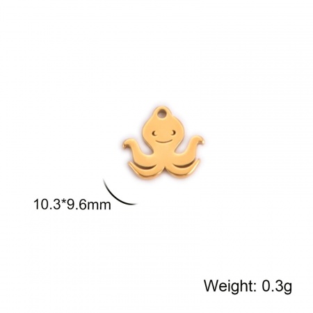 Picture of 5 PCs 304 Stainless Steel Ocean Jewelry Charms Gold Plated Octopus 10mm x 11mm