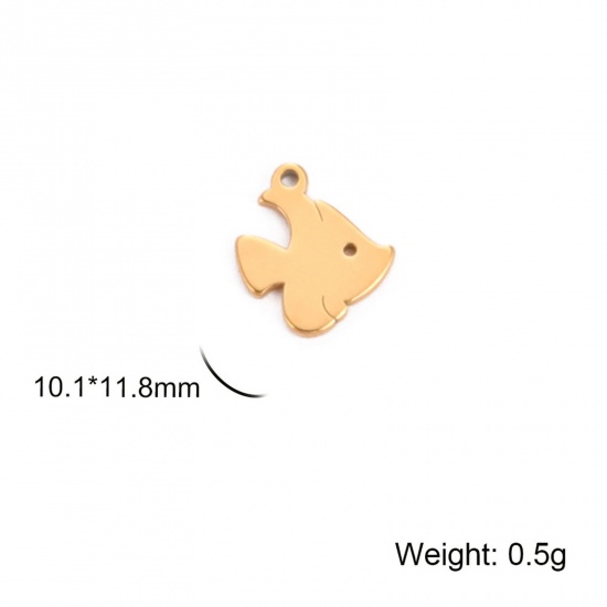 Picture of 5 PCs 304 Stainless Steel Ocean Jewelry Charms Gold Plated Fish Animal 10mm x 12mm