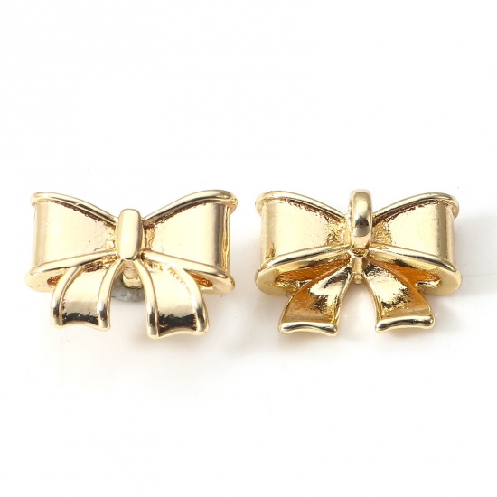 Picture of 2 PCs Brass Charms 18K Real Gold Plated Bowknot 3D Button 11.5mm x 8mm