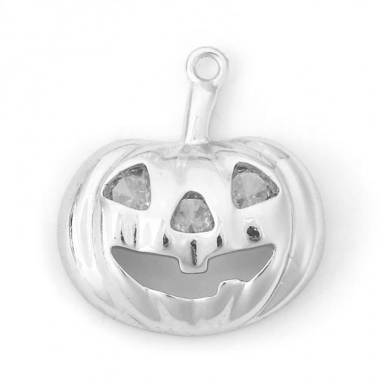 Picture of 2 PCs Brass Halloween Charms Real Platinum Plated Pumpkin Ghost Face 20mm x 18mm