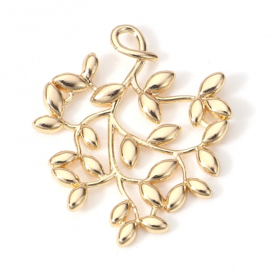 Picture of 2 PCs Brass Charms 18K Real Gold Plated Leaf Hollow 24mm x 19.5mm