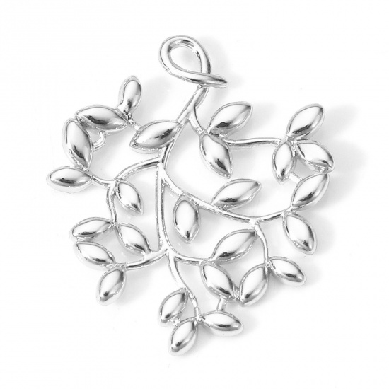 Picture of 2 PCs Brass Charms Real Platinum Plated Leaf Hollow 24mm x 19.5mm