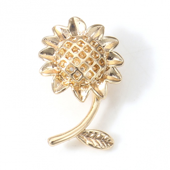 Imagen de 1 Unidad Latón Colgantes Charms Girasol 18K Oro Real Chapado 3D 15.5mm x 9mm