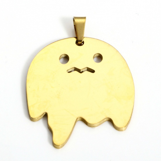 1 個 真空メッキ 304ステンレス鋼 ペンダント ハロウィン幽霊 18Kゴールドメッキ 3.6cm x 2.4cm、 の画像