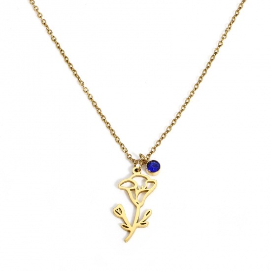 Picture of 1 Piece Eco-friendly PVD Vacuum Plating Exquisite Birth Month Flower 18K Gold Plated 304 Stainless Steel Link Cable Chain September Morning Glory Flower Necklace For Women Gift 44cm(17.3") long