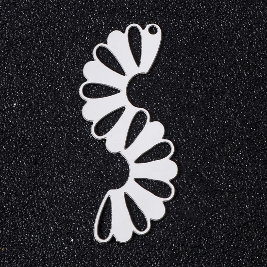 Picture of 5 PCs 304 Stainless Steel Filigree Stamping Pendants Silver Tone Geometric Hollow 39mm x 7mm