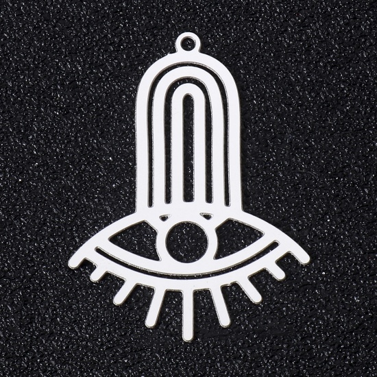 Picture of 5 PCs 304 Stainless Steel Filigree Stamping Pendants Silver Tone Spaceship Hollow 35mm x 26mm