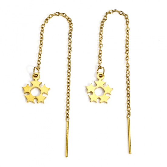 Picture of 1 Pair 304 Stainless Steel Galaxy Ear Thread Threader Earrings Gold Plated Star 10.2cm x