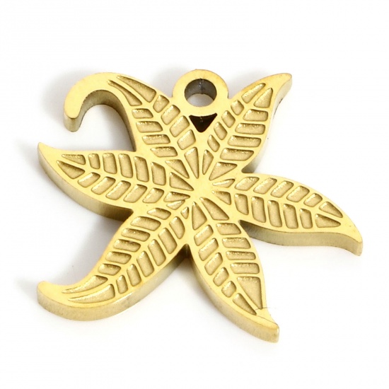 Immagine di 2 Pz Placcatura Sottovuoto PVD Ecologica 316L Acciaio inossidabile Stile Pastorale Ciondoli Foglia 18K Vero Oro Placcato 14.5mm x 12.5mm