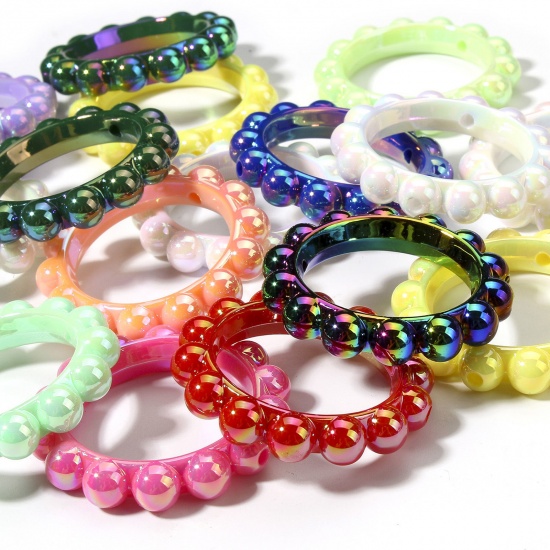 Picture of 10 PCs Acrylic Beads Frames At Random Mixed Color Round AB Color About 42mm Dia., Hole: Approx 2.5mm