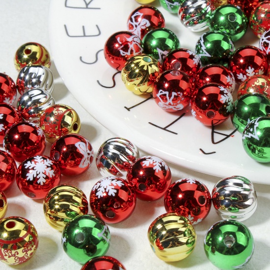 Picture of 10 PCs Acrylic Christmas Beads For DIY Charm Jewelry Making At Random Mixed Color Round About 16mm Dia., Hole: Approx 2.6mm