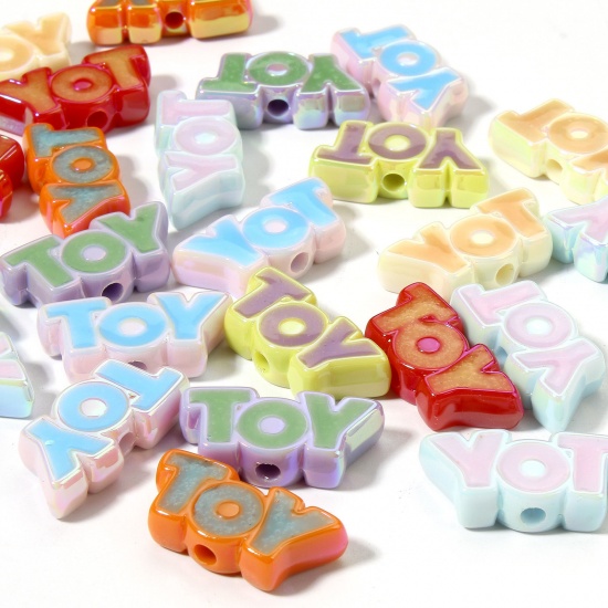 Immagine di 10 Pz Acrilato Perline per la Creazione di Gioielli con Ciondoli Fai-da-te A Colori Misti Casuali Lettera Lettere " Toy " Circa 24.5mm x 12mm, Foro: Circa 2.6mm
