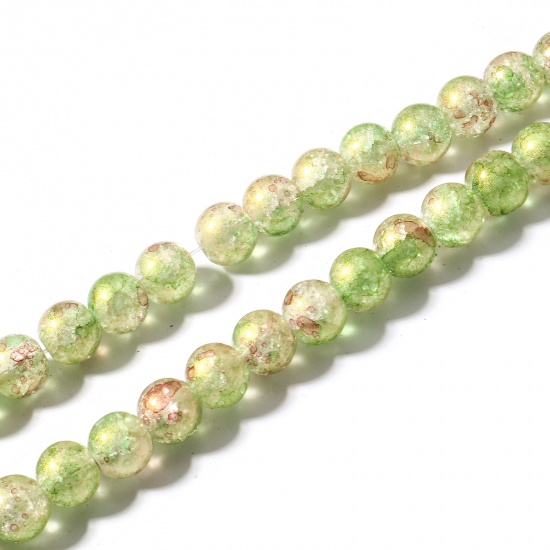 Picture of 1 Strand (Approx 85 PCs/Strand) Glass Beads For DIY Charm Jewelry Making Round Green Watercolor About 10mm Dia, Hole: Approx 1mm, 85cm(33 4/8") long