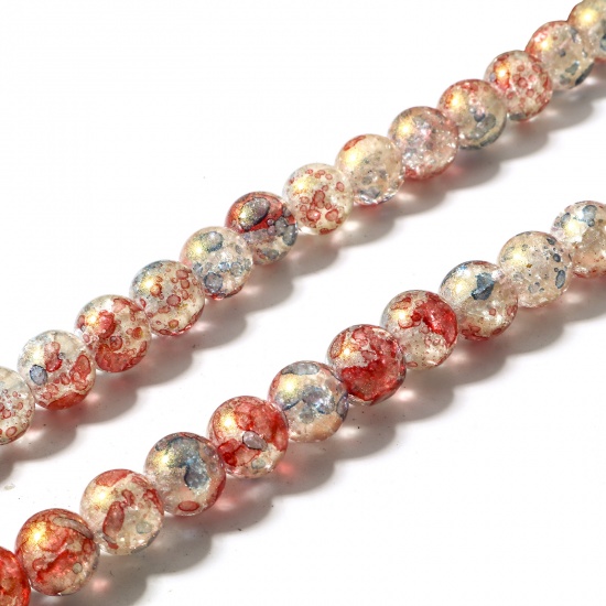 Image de 1 Enfilade (env. 85 Pcs/Enfilade) Perles pour DIY Fabrication de Bijoux de Charme en Verre Rond Rouge Aquarelle, Env. 10mm Dia, Trou: 1mm, 85cm long