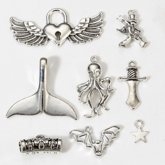 Picture of 1 kg Zinc Based Alloy Charms At Random Mixed Color Whale Tail Mixed 4.5cm x 2cm