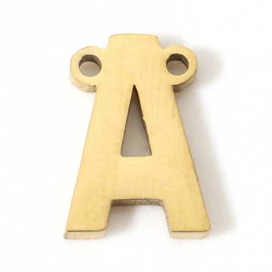 Immagine di 5 Pz 304 Acciaio Inossidabile Pendenti Charms Connettori Lettera Oro Placcato Messaggio " A" 11mm x 7.5mm