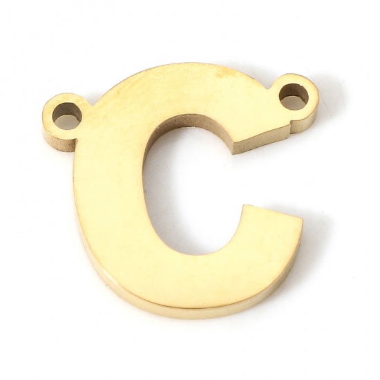 Immagine di 5 Pz 304 Acciaio Inossidabile Pendenti Charms Connettori Lettera Oro Placcato Messaggio " C" 12mm x 11mm