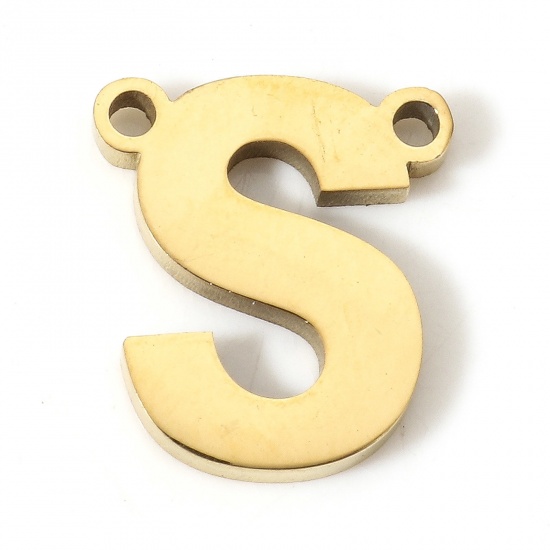 Immagine di 5 Pz 304 Acciaio Inossidabile Pendenti Charms Connettori Lettera Oro Placcato Messaggio " S" 11mm x 10mm