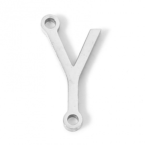 Picture of 5 PCs 304 Stainless Steel Connectors Charms Pendants Silver Tone Capital Alphabet/ Letter Message " Y " 12mm x 6mm