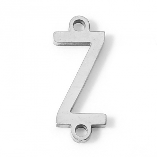 Picture of 5 PCs 304 Stainless Steel Connectors Charms Pendants Silver Tone Capital Alphabet/ Letter Message " Z " 12mm x 5mm