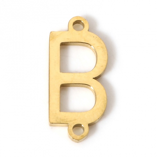 Picture of 5 PCs 304 Stainless Steel Connectors Charms Pendants Gold Plated Capital Alphabet/ Letter Message " B " 12mm x 5mm