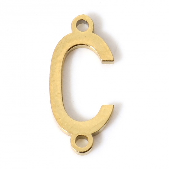 Picture of 5 PCs 304 Stainless Steel Connectors Charms Pendants Gold Plated Capital Alphabet/ Letter Message " C " 12mm x 5mm