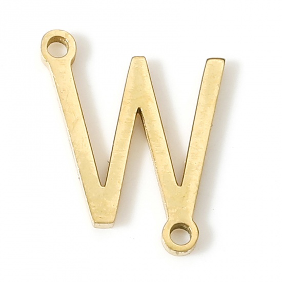 Picture of 5 PCs 304 Stainless Steel Connectors Charms Pendants Gold Plated Capital Alphabet/ Letter Message " W " 12mm x 9mm