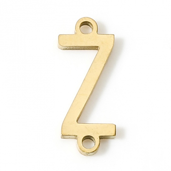 Picture of 5 PCs 304 Stainless Steel Connectors Charms Pendants Gold Plated Capital Alphabet/ Letter Message " Z " 12mm x 5mm