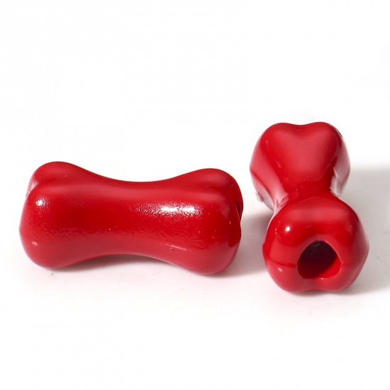 Immagine di 10 Pz Lega di Zinco Memoriale dell'animale Perline per la Creazione di Gioielli con Ciondoli Fai-da-te Rosso Osso Pittura Circa 15mm x 7mm, Foro:Circa 2.5mm